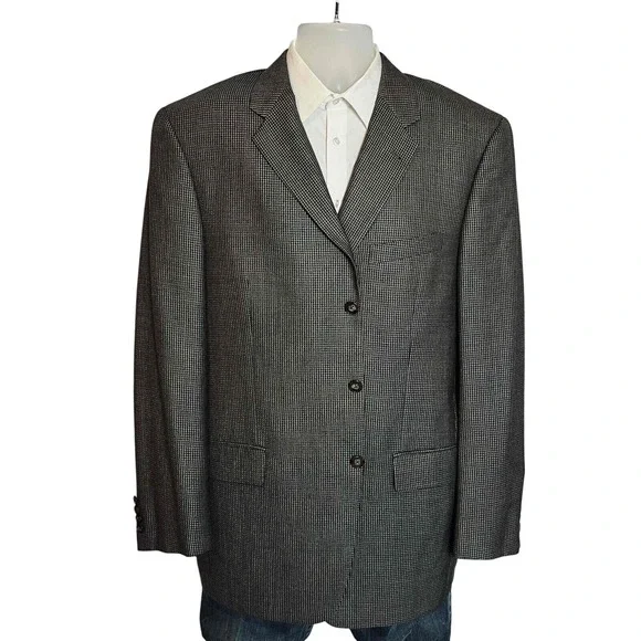 Joseph Abboud 42L Blazer‎ Neutral Tan/charcoal Silk Wool Premium Suit Jacket - Picture 3 of 15